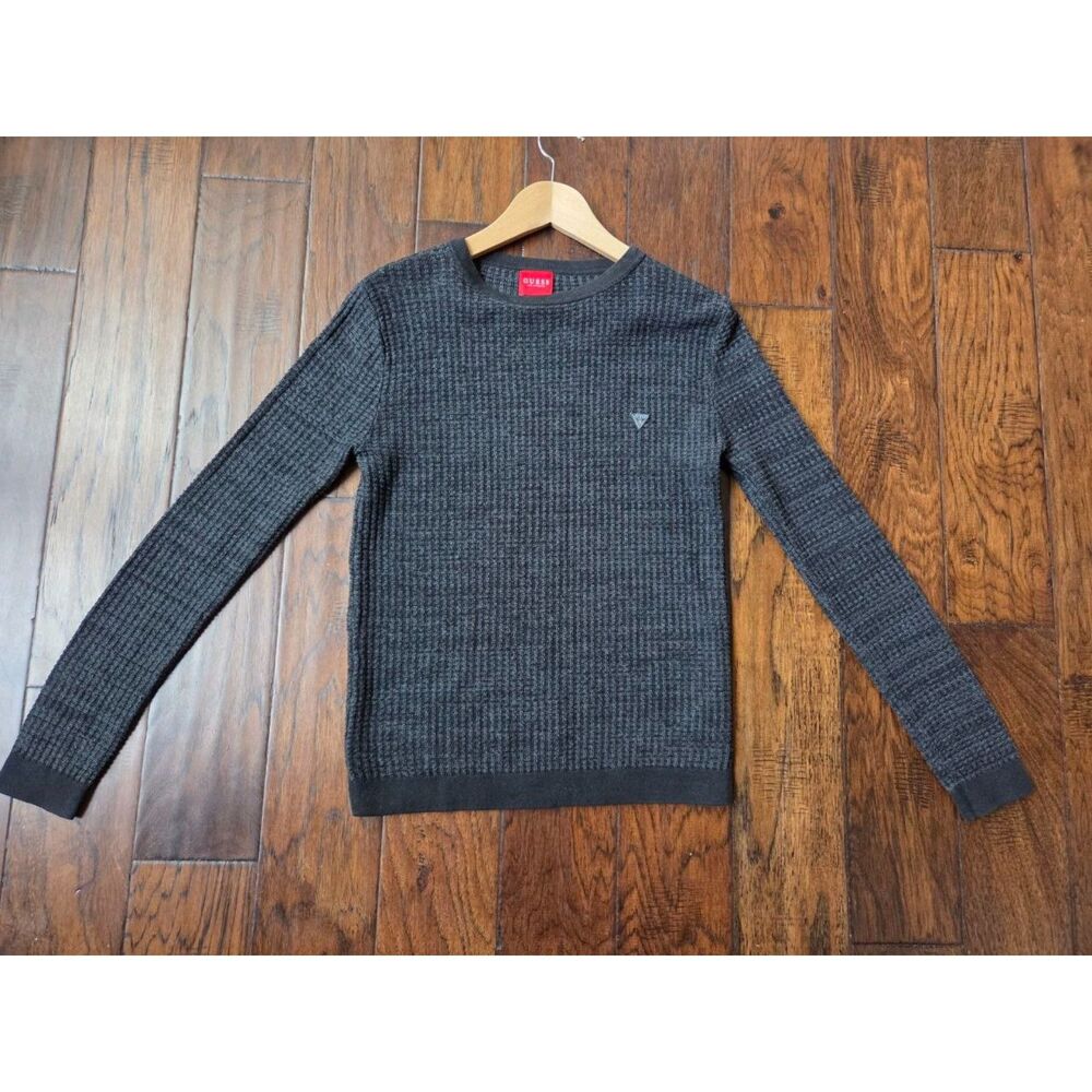 GUESS men's two-tone crewneck waffle-knit sweater Size S
